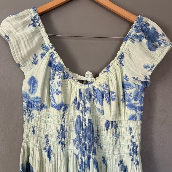 FREE PEOPLE Milkmaid Midi Dress Sundress Blue Floral Gauzy CottageCore Cotton M - Picture 5 of 13